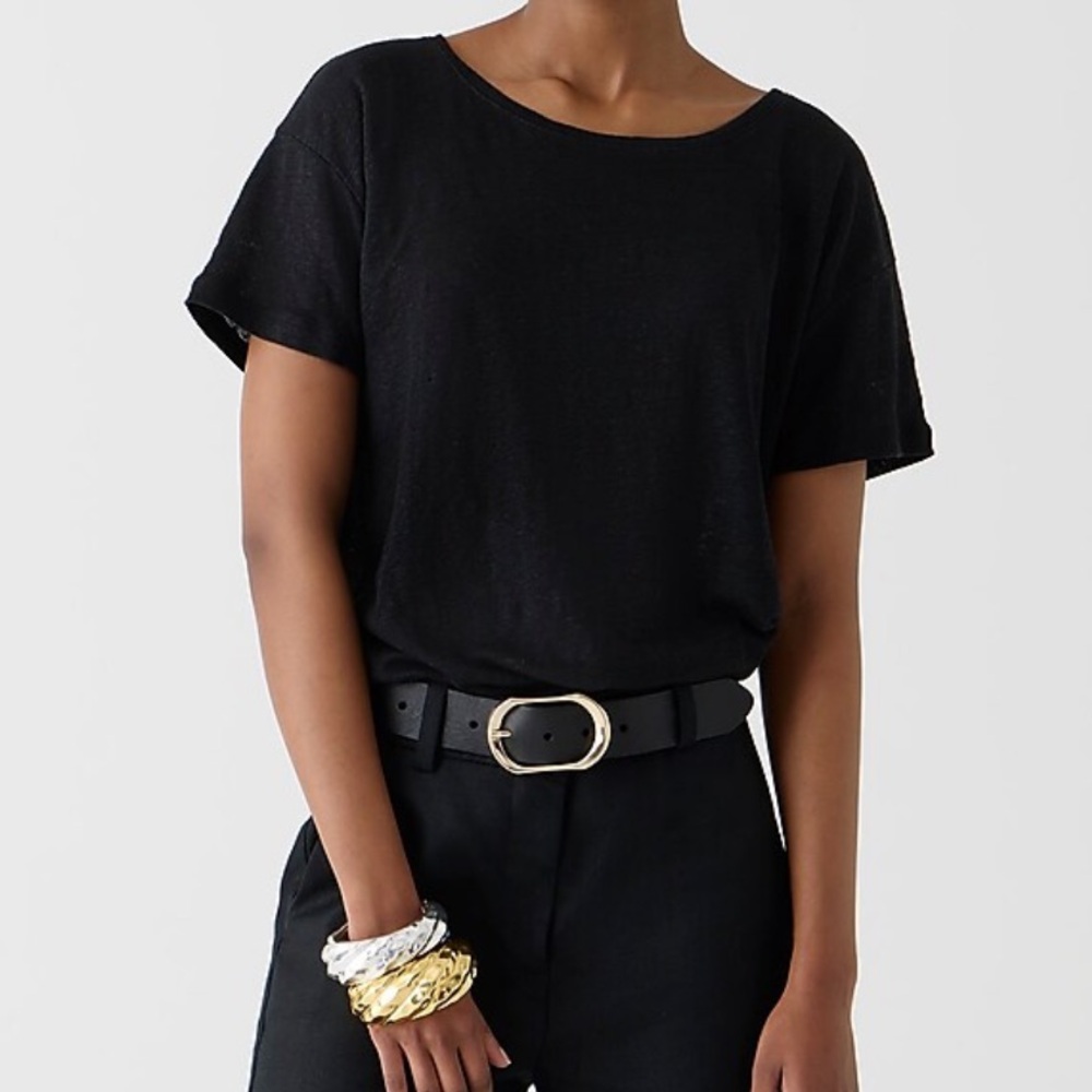 J Crew Relaxed Linen Tee in Black size small